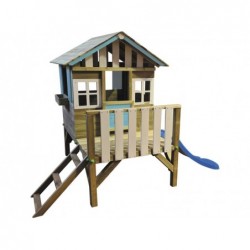 Maison enfant Bleue Surélevée Lollipop avec tobogan de Masgames MA800535
