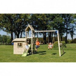 Aire De Jeux Lookout Avec Double Balançoire Et Petite Maison Masgames Ma811801