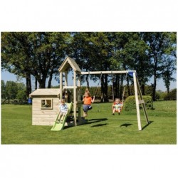 Aire De Jeux Lookout Avec Double Balançoire Et Petite Maison Masgames Ma812801